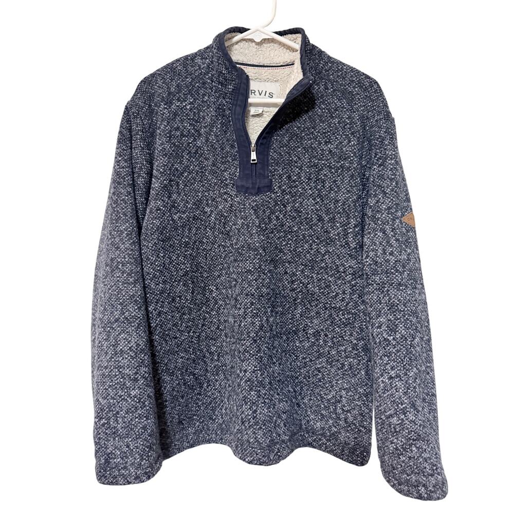 Orvis Men's Quarter Zip Sherpa fleece lined Sweater Medium Dark Navy Blue